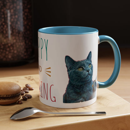 Happy and dazzling smoking cat Coffee Mug — "Happy and Dazzling" Cat Accent Mug (11/15oz) (free shipping)