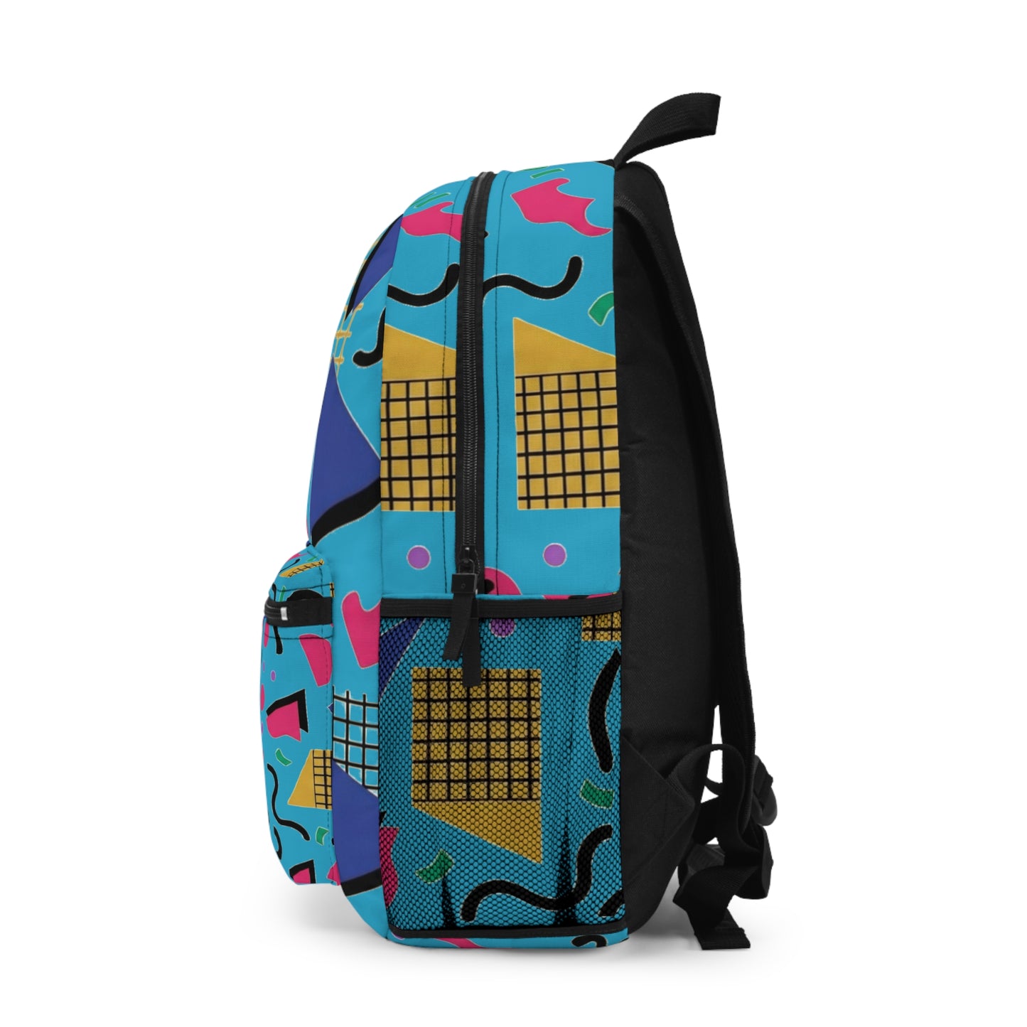 Backpack — Retro 80s Memphis Print School Backpack (Teal, Pink & Blue)